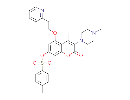 Molecular Structure of 1456808-51-7 (4-methyl-3-(4-methylpiperazin-1-yl)-2-oxo-5-(2-(pyridin-2-yl)ethoxy)-2H-chromen-7-yl 4-methylbenzenesulfonate)