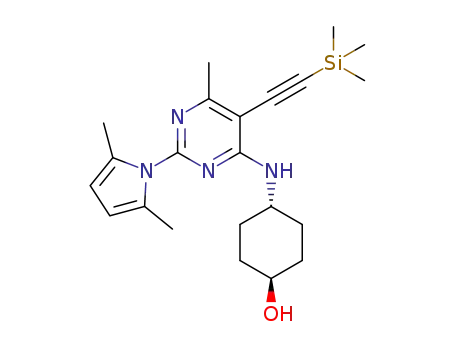 Molecular Structure of 1552301-22-0 (trans-4-(2-(2,5-dimethyl-1H-pyrrol-1-yl)-6-methyl-5-((trimethylsilyl)ethynyl)pyrimidin-4-ylamino)cyclohexanol)
