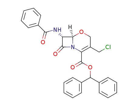 Molecular Structure of 68314-04-5 (diphenylmethyl (6R,7R)-7-(benzoylamino)-3-(chloromethyl)-8-oxo-5-oxa-1-azabicyclo[4.2.0]oct-2-ene-2-carboxylate)