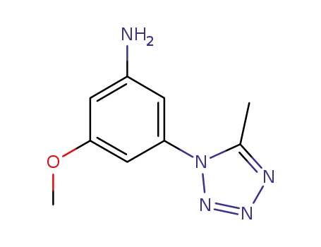 Molecular Structure of 799262-39-8 (Benzenamine, 3-methoxy-5-(5-methyl-1H-tetrazol-1-yl)- (9CI))