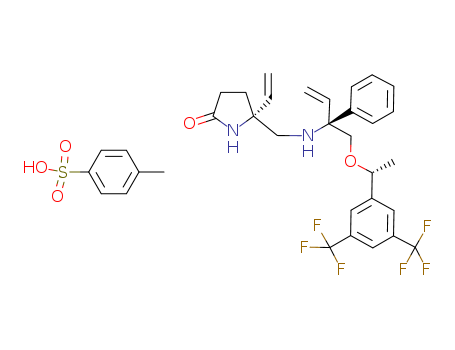 2-?Pyrrolidinone, 5-?[[[(1S)?-?1-?[[(1R)?-?1-?[3,?5-?bis(trifluoromethyl)?phenyl]?ethoxy]?methyl]?-?1-?phenyl-?2-?propen-?1-?yl]?amino]?methyl]?-?5-?ethenyl-?, (5R)?-?, 4-?methylbenzenesulfona?te (1:1