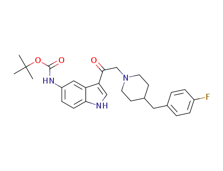 Molecular Structure of 1549940-55-7 (tert-butyl 3-[2-(4-(4-fluorobenzyl)piperidin-1-yl)acetyl]-1H-indol-5-ylcarbamate)