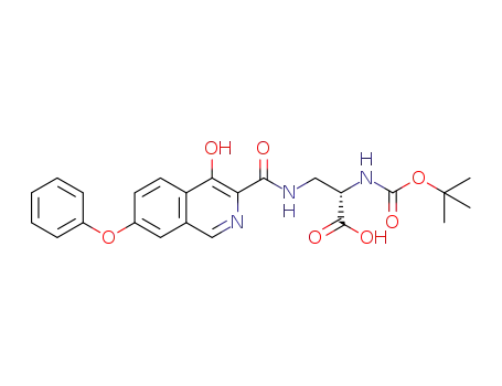 Molecular Structure of 1455091-19-6 (2-(S)-tert-butoxycarbonylamino-3-[(4-hydroxy-7-phenoxyisoquinoline-3-carbonyl)amino]propionic acid)