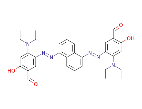 Molecular Structure of 1449790-53-7 (3,3'-[naphthalene-1,5-diylidi(E)diazene-2,1-diyl]bis(4,4'-diethylamino-6-hydroxy benzaldehyde))