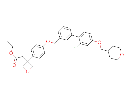Molecular Structure of 1453861-66-9 (ethyl 2-(3-(4-((2'-chloro-4'-((tetrahydro-2H-pyran-4-yl)methoxy)-[1,1'-biphenyl]-3-yl)methoxy)phenyl)oxetan-3-yl)acetate)