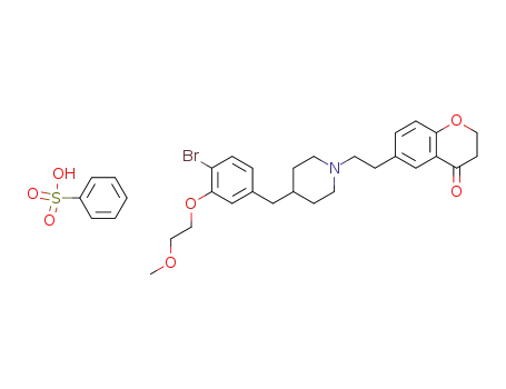 Molecular Structure of 1176326-78-5 (6-(2-{4-[4-bromo-3-(2-methoxyethoxy)benzyl]piperidin-1-yl}ethyl)-2,3-dihydro-4H-chromen-4-one benzenesulfonate)