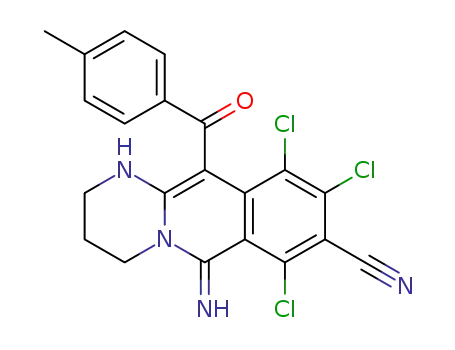 Molecular Structure of 1198747-11-3 (7,9,10-trichloro-6-imino-11-(4-methylbenzoyl)-2,3,4,6-tetrahydro-1H-pyrimido[1,2-b]isoquinoline-8-carbonitrile)