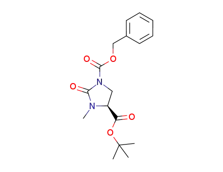 Molecular Structure of 845543-46-6 (1,4-Imidazolidinedicarboxylic acid, 3-methyl-2-oxo-,
4-(1,1-dimethylethyl) 1-(phenylmethyl) ester, (4S)-)