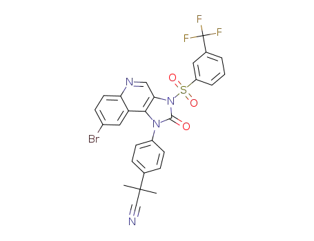 Molecular Structure of 1260167-46-1 (2-(4-(8-bromo-2-oxo-3-(3-(trifluoromethyl)phenylsulfonyl)-2,3-dihydro-1H-imidazo[4,5-c]quinolin-1-yl)phenyl)-2-methylpropanenitrile)