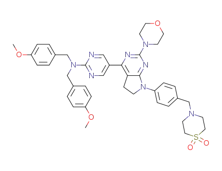 (5-{7-[4-(1,1-dioxo-1λ6-thiomorpholin-4-ylmethyl)-phenyl]-2-morpholin-4-yl-6,7-dihydro-5H-pyrrolo[2,3-d]pyrimidin-4-yl}-pyrimidin-2-yl)-bis-(4-methoxy-benzyl)-amine