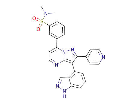 Molecular Structure of 1186421-53-3 (3-(3-(1H-indazol-4-yl)-2-(pyridin-4-yl)pyrazolo[1,5-a]pyrimidin-7-yl)-n,n-dimethylbenzenesulfonamide)