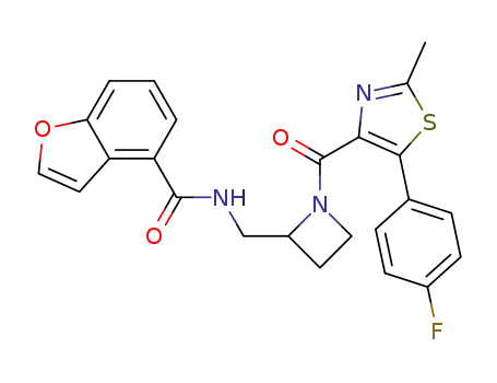 Molecular Structure of 1007873-83-7 ((2S)-Benzofuran-4-carboxylic acid{1-[5-(4-fluoro-phenyl)-2-methyl-thiazole-4-carbonyl]-azetidin-2-ylmethyl}-amide)