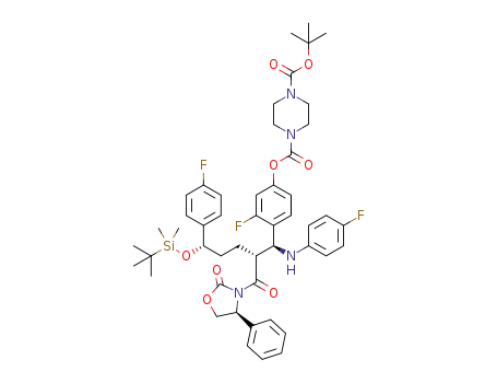 tert-butyl 4-[(1S,2R,5S)-5-(tert-butyldimethylsilanyloxy)-5-(4-fluorophenyl)-1-(4-fluorophenylamino)-2-((S)-4-phenyloxazolidin-2-one-3-carbonyl)pentyl]-3-fluorophenyl piperazine-1,4-dicarboxylate