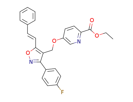 Molecular Structure of 1254781-42-4 (5-[3-(4-fluoro-phenyl)-5-((E)-styryl)-isoxazol-4-ylmethoxy]-pyridine-2-carboxylic acid ethyl ester)