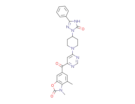 3,4-dimethyl-6-{6-[4-(5-oxo-3-phenyl-4,5-dihydro-[1,2,4]triazol-1-yl)-piperidin-1-yl]-pyrimidine-4-carbonyl}-3H-benzoxazol-2-one