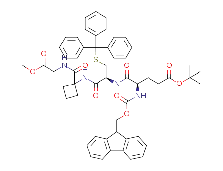 Molecular Structure of 1196992-35-4 ((R)-4-(9H-fluoren-9-ylmethoxycarbonylamino)-4-{(S)-1-[1-(methoxycarbonylmethyl-carbamoyl)-cyclobutylcarbamoyl]-2-tritylsulfanyl-ethylcarbamoyl}-butyric acid tert-butyl ester)