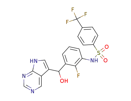 Molecular Structure of 1195071-03-4 (N-{2-fluoro-3-[hydroxy-(7H-pyrrolo[2,3-d]pyrimidin-5-yl)-methyl]-phenyl}-4-trifluoromethyl-benzenesulfonamide)