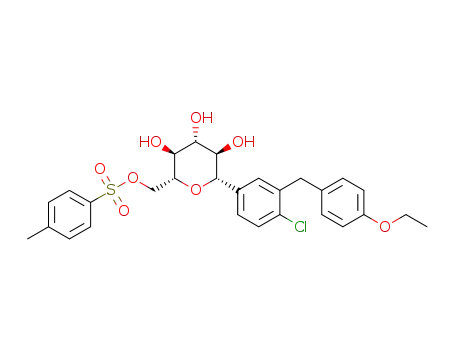 Molecular Structure of 1219000-33-5 (((2R,3S,4R,5R,6S)-6-(4-chloro-3-(4-ethoxybenzyl)phenyl)-3,4,5-trihydroxytetrahydro-2H-pyran-2-yl)methyl 4-methylbenzenesulfonate)