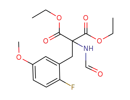 Molecular Structure of 845552-59-2 (Propanedioic acid, [(2-fluoro-5-methoxyphenyl)methyl](formylamino)-,
diethyl ester)