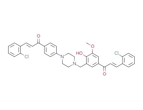 (E)-3-(2-chlorophenyl)-1-(4-(4-(5-((E)-3-(2-chlorophenyl)acryloyl)-2-hydroxy-3-methoxybenzyl)piperazin-1-yl)phenyl)prop-2-en-1-one
