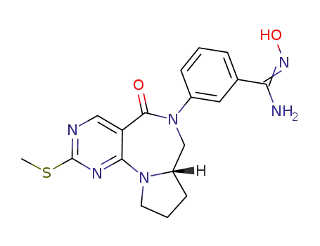 Molecular Structure of 1092113-85-3 ((S)-N'-hydroxy-3-(9-methylthio-6-oxo-2,3,3a,4-tetrahydro-1H,6H-5,8,10,10b-tetraazabenzo[e]azulen-5-yl)benzamidine)