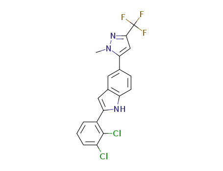 Molecular Structure of 1279103-78-4 (2-(2,3-Dichloro-phenyl)-5-(2-methyl-5-trifluoromethyl-2H-pyrazol-3-yl)-1H-indole)