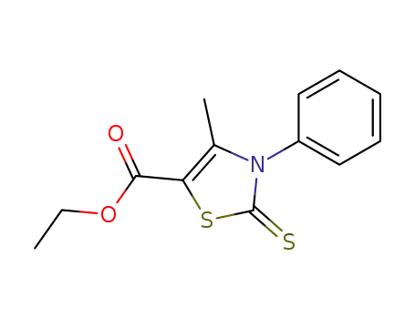 Molecular Structure of 3161-80-6 (5-Thiazolecarboxylic acid, 2,3-dihydro-4-methyl-3-phenyl-2-thioxo-,
ethyl ester)