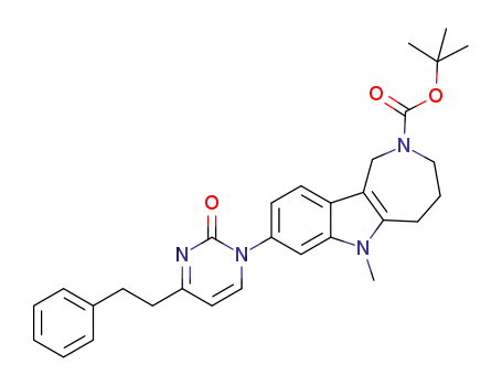 Molecular Structure of 1260494-74-3 (tert-butyl 6-methyl-8-(2-oxo-4-phenethylpyrimidin-1 (2H)-yl)-3,4,5,6-tetrahydroazepino[4,3-b]indole-2 (1H) carboxylate)