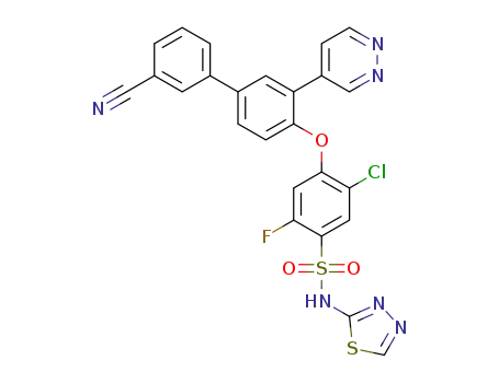 Molecular Structure of 1354786-51-8 (5-chloro-4-[(3'-cyano-3-pyridazin-4-ylbiphenyl-4-yl)oxy]-2-fluoro-N-1,3,4-thiadiazol-2-ylbenzenesulfonamide)