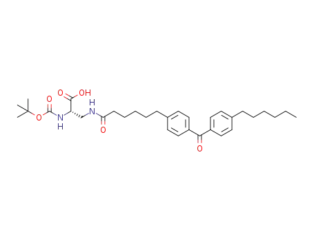 Molecular Structure of 1353054-42-8 ((S)-2-(tert-butoxycarbonylamino)-3-(6-(4-(4-hexylbenzoyl)phenyl)hexanamido)propanoic acid)