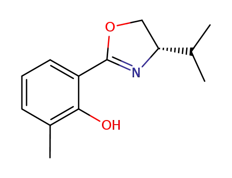 Molecular Structure of 1104058-34-5 (2-[(S)-4-isopropyl-4,5-dihydro-oxazol-2-yl]-6-methylphenol)