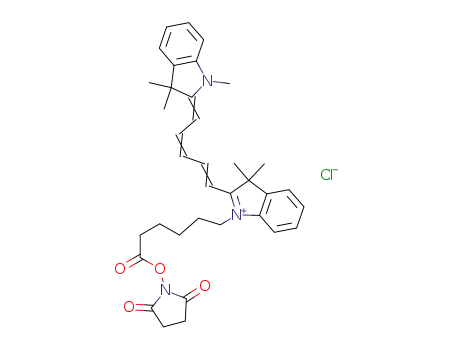 Molecular Structure of 1032678-42-4 (2-[5-(1,3,3-trimethyl-2,3-dihydro-1H-indol-2-ylidene)-1,3-pentadienyl]-3,3-dimethyl-1-[5-(succinimidooxycarbonyl)pentyl]-3H-indolium chloride)