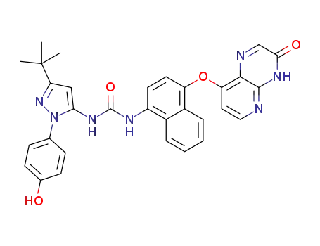 1-(3-(tert-butyl)-1-(4-hydroxyphenyl)-1H-pyrazol-5-yl)-3-(4-((3-oxo-3,4-dihydropyrido[2,3-b]pyrazin-8-yl)oxy)naphthalen-1-yl)urea