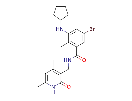 Molecular Structure of 1403257-18-0 (5-bromo-3-(cyclopentylamino)-N-((4,6-dimethyl-2-oxo-1,2-dihydropyridin-3-yl)methyl)-2-methylbenzamide)