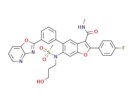 2-(4-fluorophenyl)-6-(N-(3-hydroxypropyl)methylsulfonamido)-N-methyl-5-(3-(oxazolo[4,5-b]pyridin-2-yl)phenyl)benzofuran-3-carboxamide