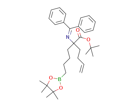 Molecular Structure of 1345673-34-8 (tert-butyl 2-(diphenylmethyleneamino)-2-(4-(4,4,5,5-tetramethyl-1,3,2-dioxaborolan-2-yl)butyl)hex-5-enoate)
