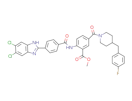 methyl 2-(4-(5,6-dichloro-1H-benzo[d]imidazol-2-yl)benzamido)-5-(4-(4-fluorobenzyl)piperidine-1-carbonyl) benzoate