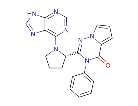 Molecular Structure of 1403946-84-8 ((S)-2-(1-(9H-purin-6-yl)pyrrolidin-2-yl)-3-phenylpyrrolo[2,1-f][1,2,4]triazin-4(3H)-one)
