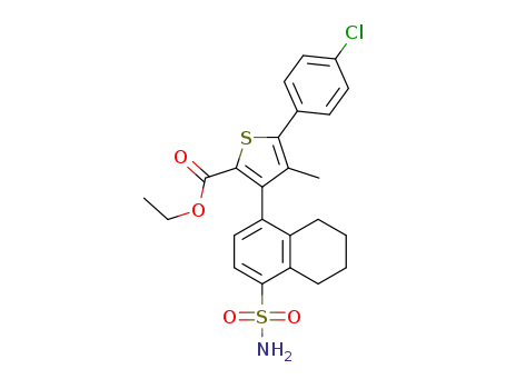 Molecular Structure of 1394373-00-2 (ethyl 5-(4-chlorophenyl)-4-methyl-3-(4-sulfamoyl-5,6,7,8-tetrahydronaphthalen-1-yl)thiophene-2-carboxylate)