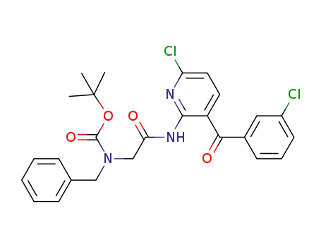 Molecular Structure of 1360113-81-0 (2-(N-benzyl-N-(tert-butyloxycarbonyl)amino)-N-(6-chloro-3-(3-chlorobenzoyl)pyridin-2-yl)acetamide)