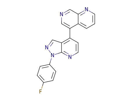 Molecular Structure of 1375143-35-3 (5-(1-(4-fluorophenyl)-1H-pyrazolo[3,4-b]pyridin-4-yl)-1,7-naphthyridine)