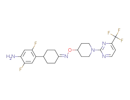 Molecular Structure of 1407965-47-2 (4-(4-amino-2,5-difluoro-phenyl)cyclohexanone O-[1-(4-trifluoromethyl-pyrimidin-2-yl)piperidin-4-yl]oxime)