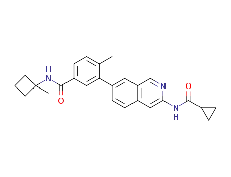 Molecular Structure of 1382845-06-8 (3-(3-(cyclopropanecarboxamido)isoquinolin-7-yl)-4-methyl-N-(1-methylcyclobutyl)benzamide)