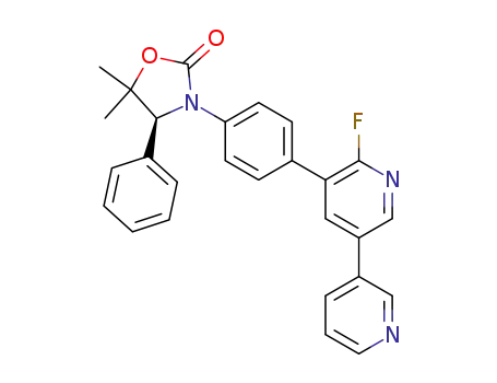 Molecular Structure of 1456505-78-4 ((S)-3-(4-(6-fluoro-[3,3'-bipyridin]-5-yl)phenyl)-5,5-dimethyl-4-phenyloxazolidin-2-one)
