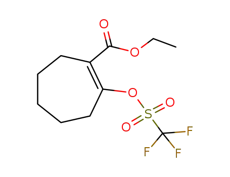 Molecular Structure of 144242-09-1 (2-[[(Trifluoromethyl)sulfonyl]oxy]-1-cycloheptene-1-carboxylic acid ethyl ester)