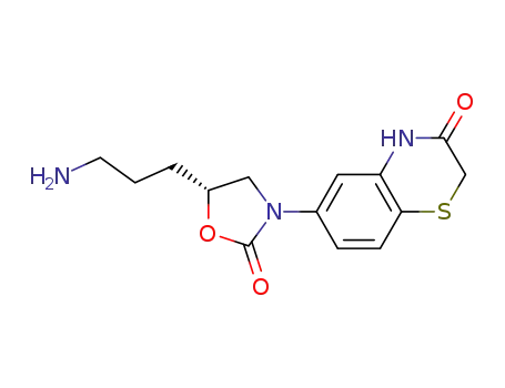 Molecular Structure of 1221280-89-2 (6-[(R)-5-(3-amino-propyl)-2-oxo-oxazolidin-3-yl]-4H-benzo[1,4]thiazin-3-one)