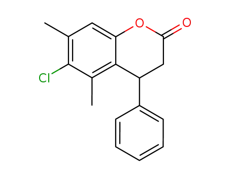 Molecular Structure of 89329-21-5 (2H-1-Benzopyran-2-one, 6-chloro-3,4-dihydro-5,7-dimethyl-4-phenyl-)