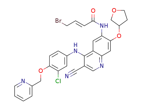 Molecular Structure of 1351940-20-9 ((E)-4-bromo-N-(4-(3-chloro-4-(pyridin-2-yl-methoxy)phenylamino)-3-cyano-7-(tetrahydrofuran-3-yl-oxy)quinolin-6-yl)-but-2-enamide)