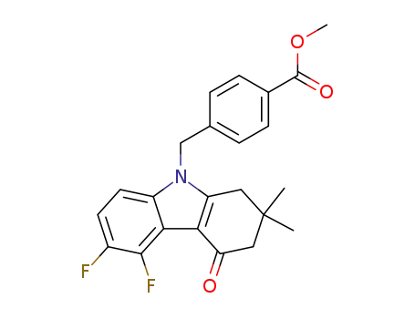 Molecular Structure of 1432509-33-5 (methyl 4-((5,6-difluoro-2,2-dimethyl-4-oxo-1,2,3,4-tetrahydrocarbazol-9-yl)methyl)benzoate)