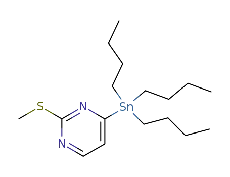 Molecular Structure of 123061-49-4 (2-(METHYLTHIO)-4-(TRIBUTYLSTANNYL)PYRIMIDINE)
